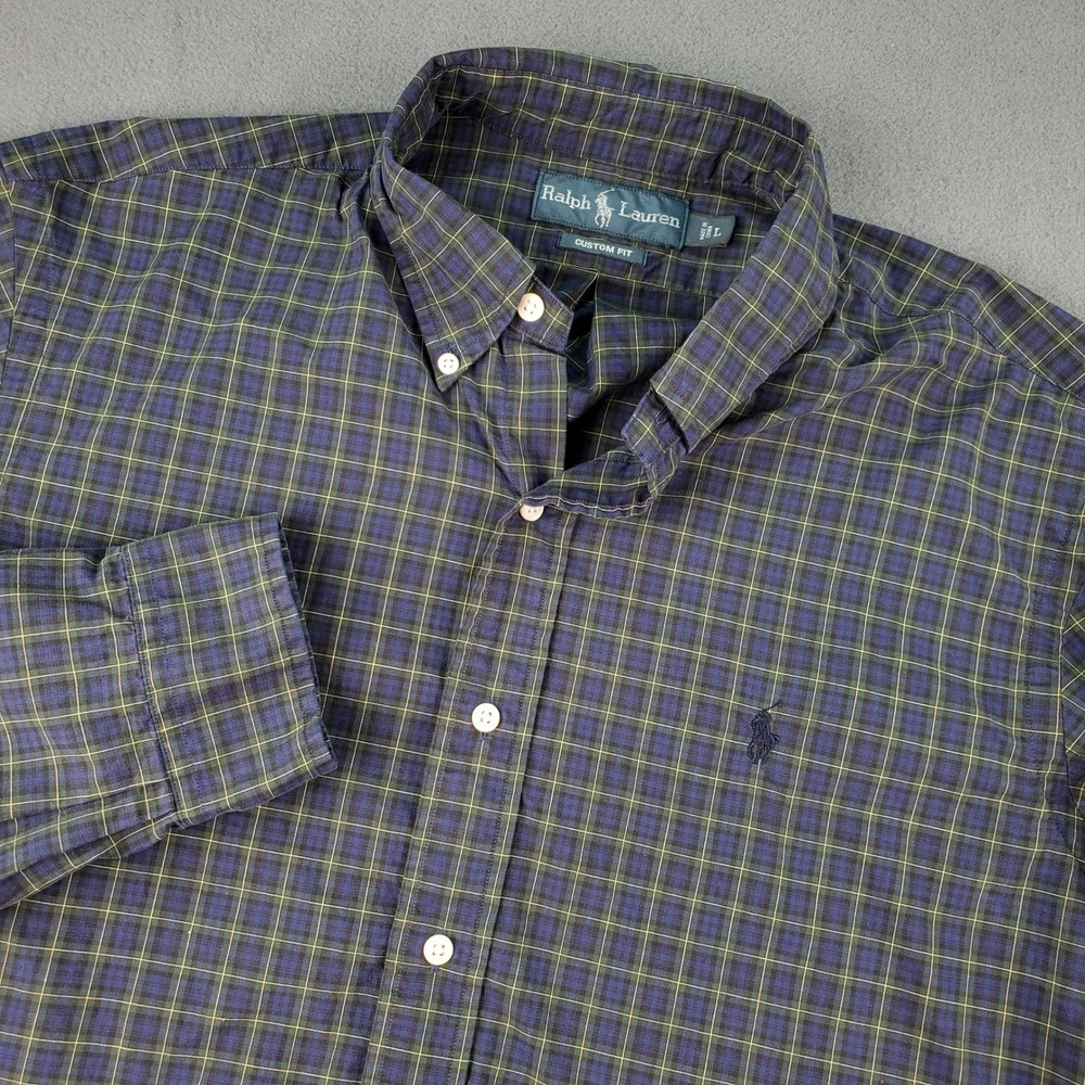 Ralph Lauren Custom Fit Plaid Button Down Shirt Menswear Classic Large